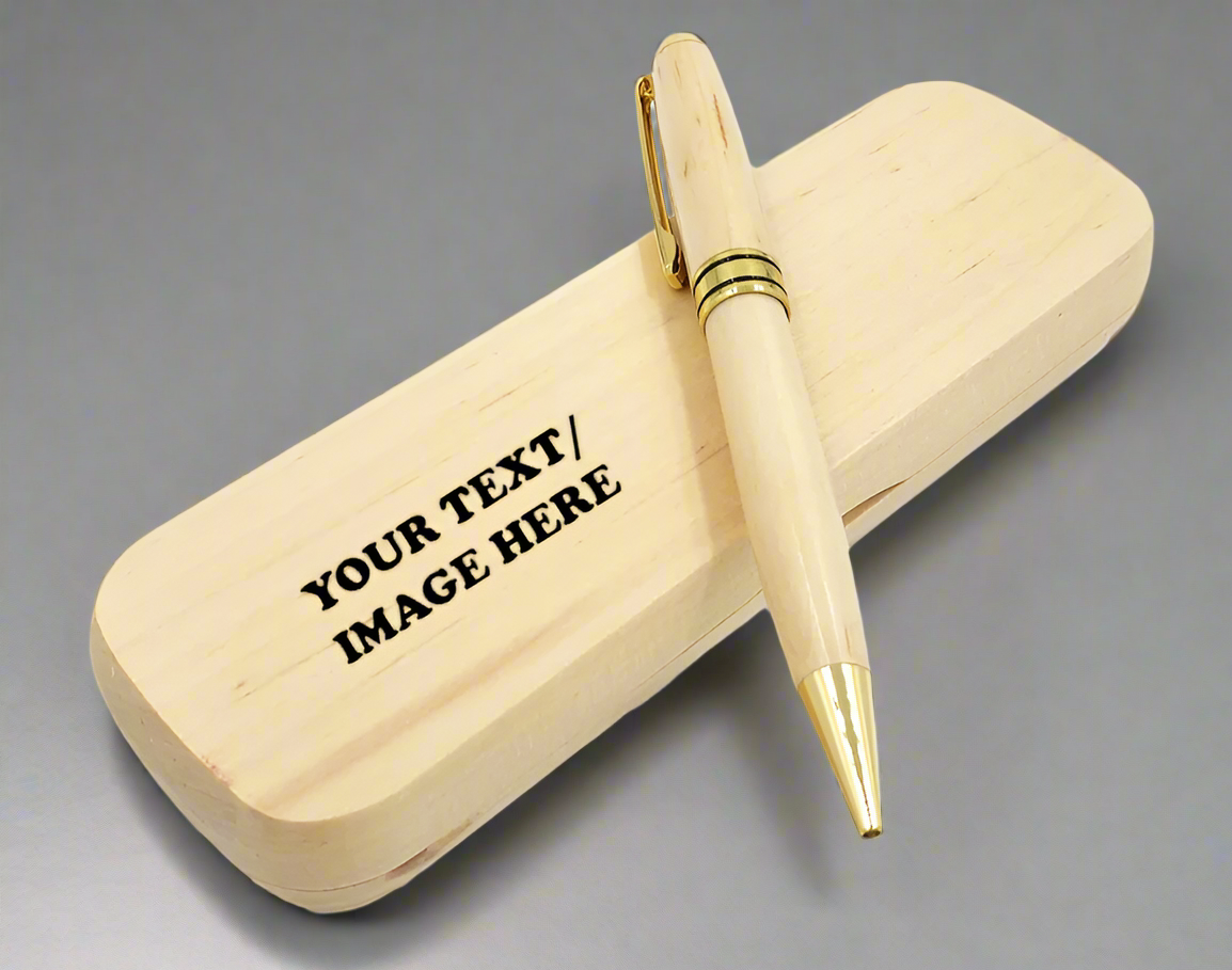 Pen gift set customisable maple wooden box etchi