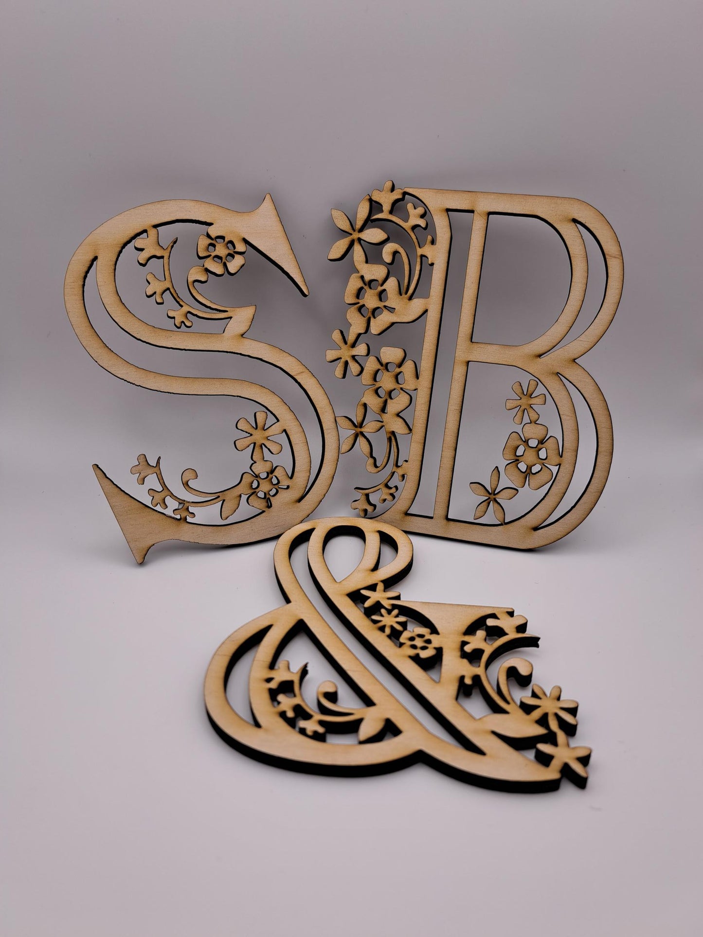 Plywood floral style table decorations letters numbers etchi