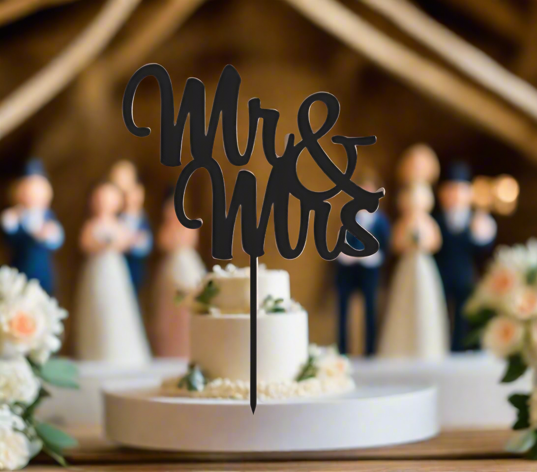Mr & Mrs wedding cake topper various colours