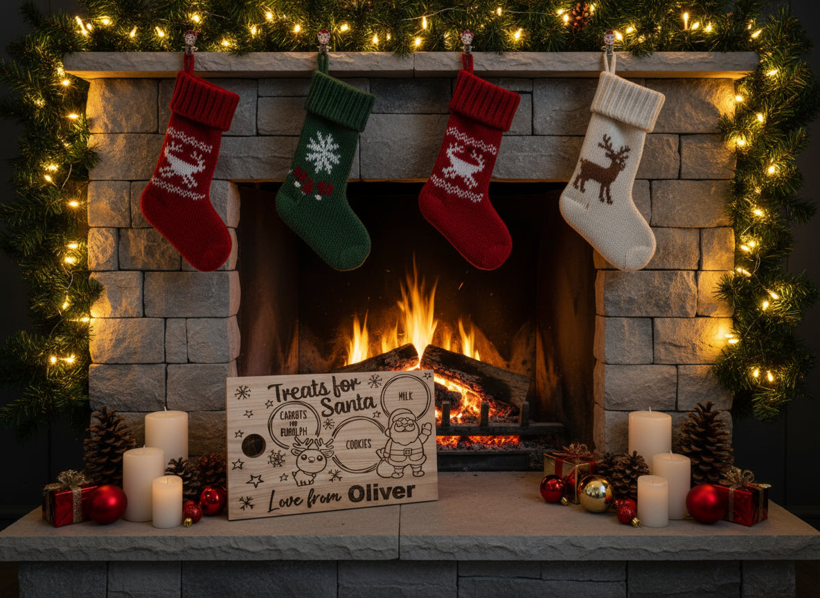 customised Santa treats board platter reindeer carrots cookies milk wooden