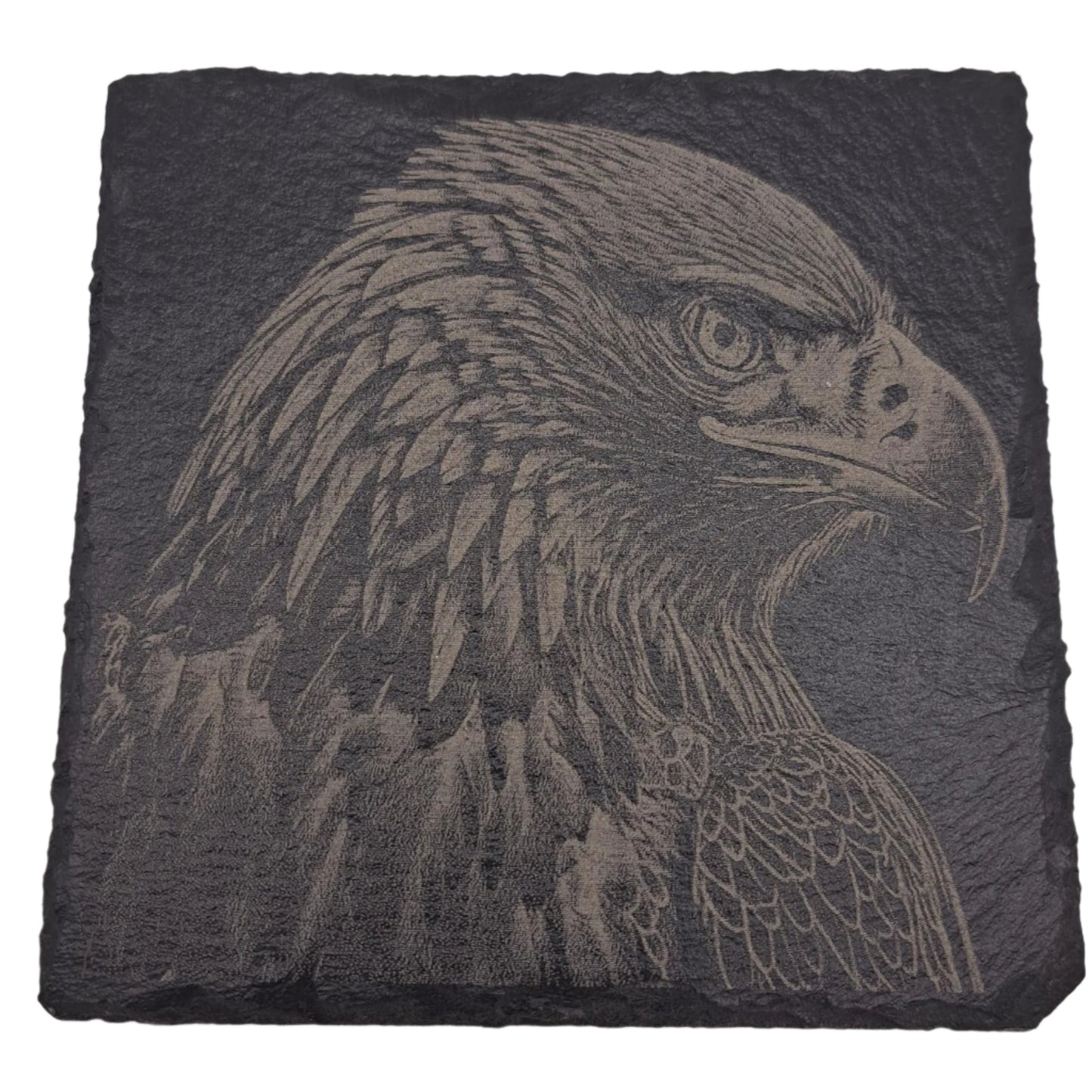 A beautifully etched slate coaster featuring an eagle
