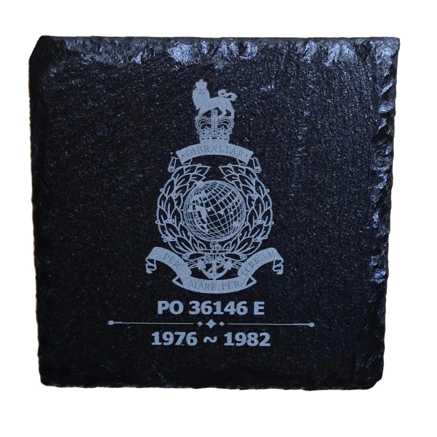 Slate coaster regimental armed forces cap badge service number dates