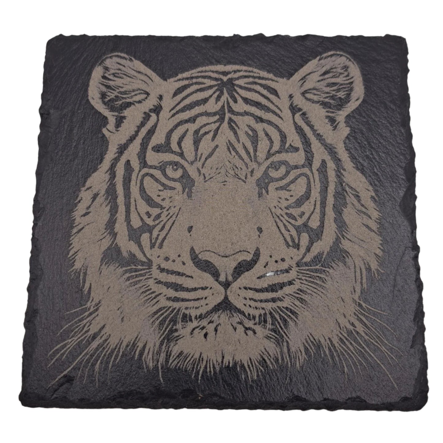 A beautifully etched slate coaster featuring a tiger