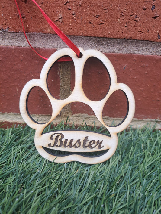 Customisable dog name tag bauble etchi