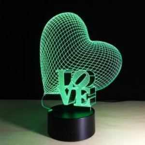 Love heart acrylic colour changing lamp 3D etchi 