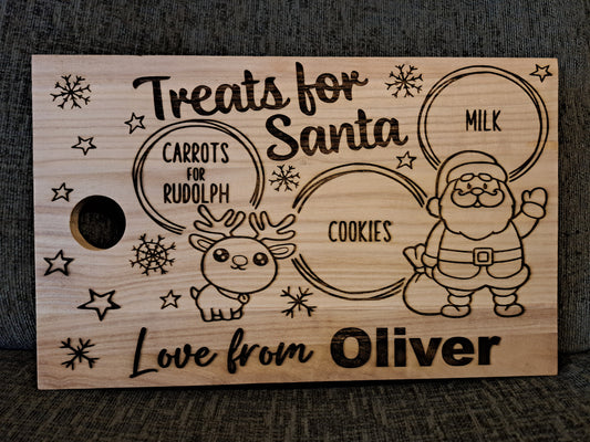 customised Santa treats board platter reindeer carrots cookies milk wooden 