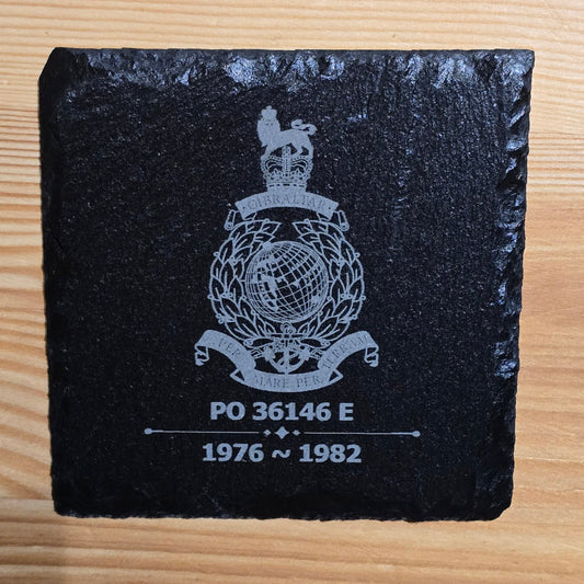 Slate coaster regimental armed forces cap badge service number dates