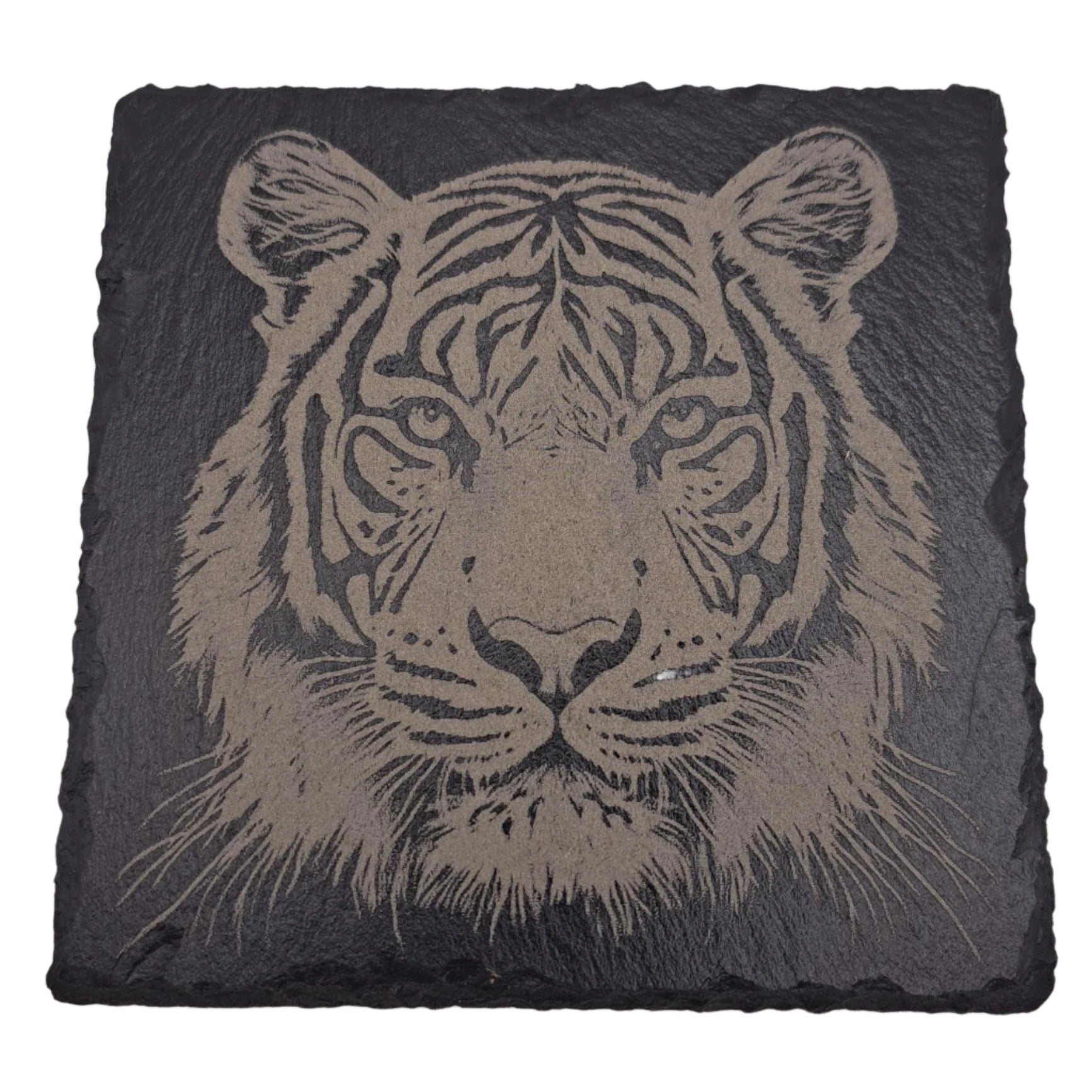 A beautifully etched slate coaster featuring a tiger